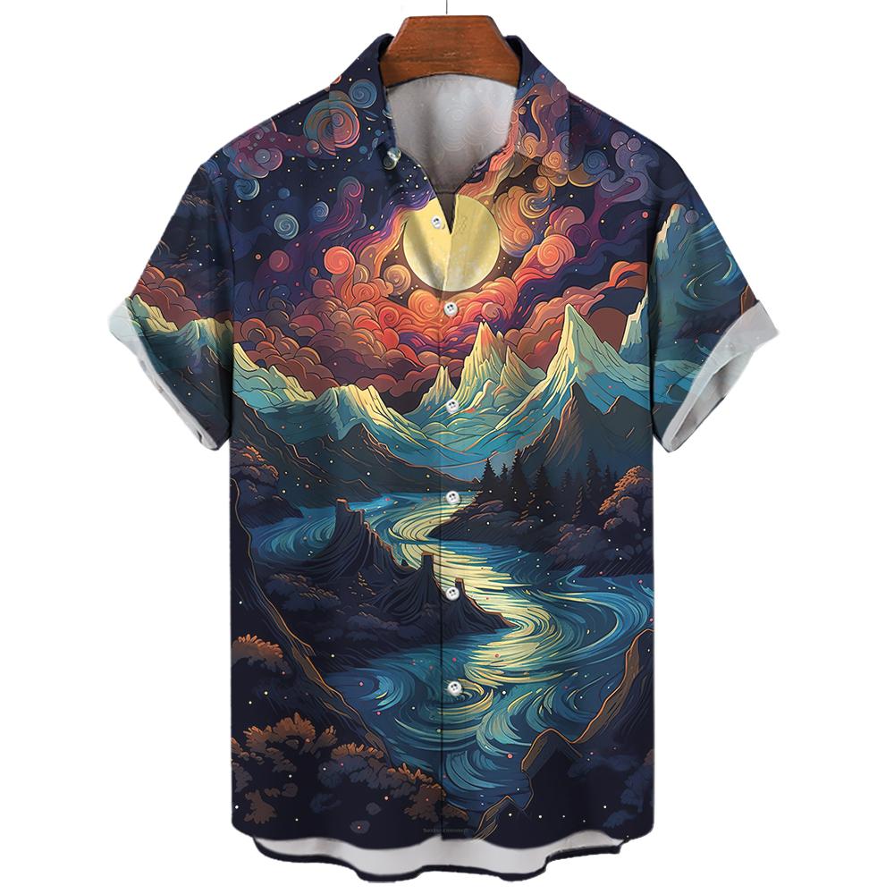 2025 New Shirts For Mens Short Sleeve Tops Japanese Style Ukiyoe Graphic Clothes Oversized Summer Apparel Streetweat Male Shirts
