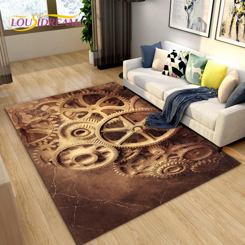 3D Steampunk Mechanical Cogs Gears Area Rug Large,Carpet Rug for Living Room Bedroom Sofa,Kitchen Doormat Non-slip Floor Mat