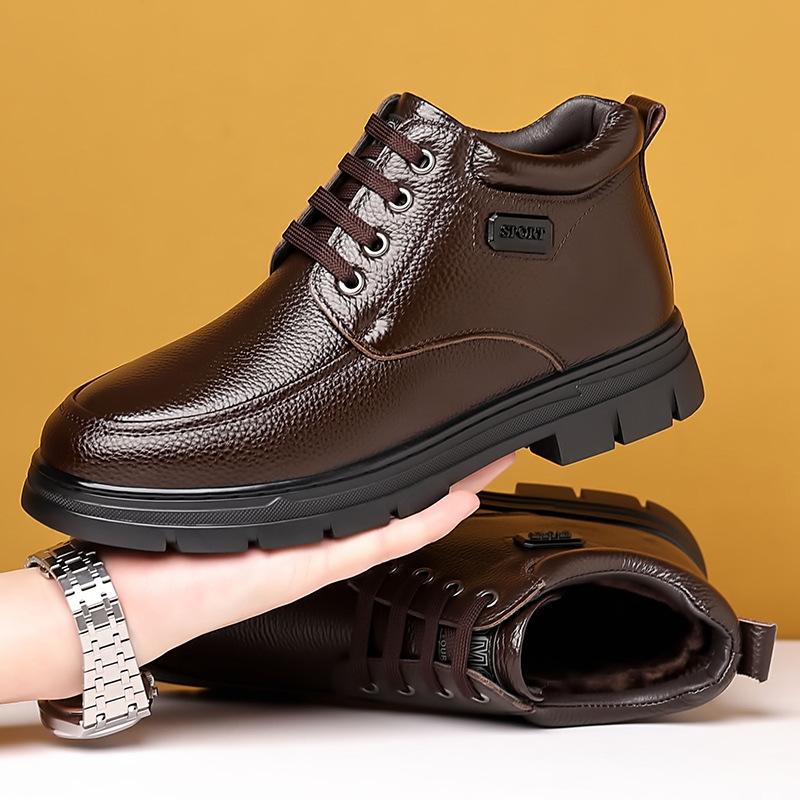 Winter Warm Cotton Shoes for Men Anti-slip Laces Thick and Warm Ankle Boots Male Fashion Casual New Designer Leather Shoes Man