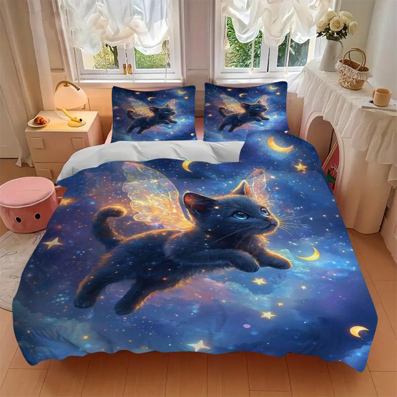 3pcs Anime Fairy Cat Bedding Set - Includes One Quilt Cover and Two Pillowcases (No Core) - Home Decor Gift for Bedroom and Guest Room Decor