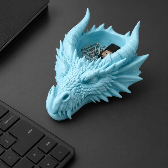 3D Printed Dragon Head Storage Tray 4.17" X 1.89" Desktop Jewelry Organizer Gothic