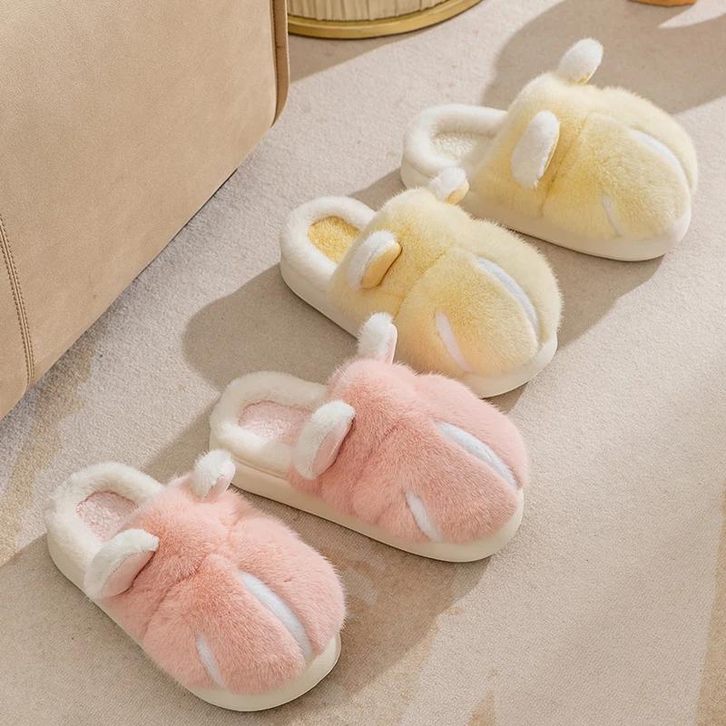 Fashion Platform Fluffy Slippers Women House Flats Cute Cartoon Designer Luxury Winter Shoes Girls Fashion Plush Casual Footwear Elegant