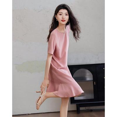 Women's Silky Acetate Ruffle Midi Dress