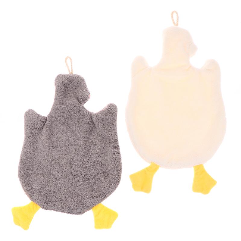 Kitchen Cleaning Cloths Cute Duck Soft Hand Towel Cartoon Absorbent Hanging Coral Fleece Wipe Clean Cloth Kids Hand Towels