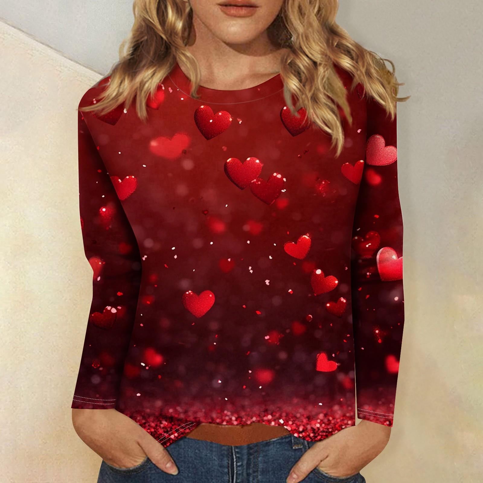 

Женская мода повседневная с длинным рукавом и принтом ко Дню святого Валентина с круглым вырезом L