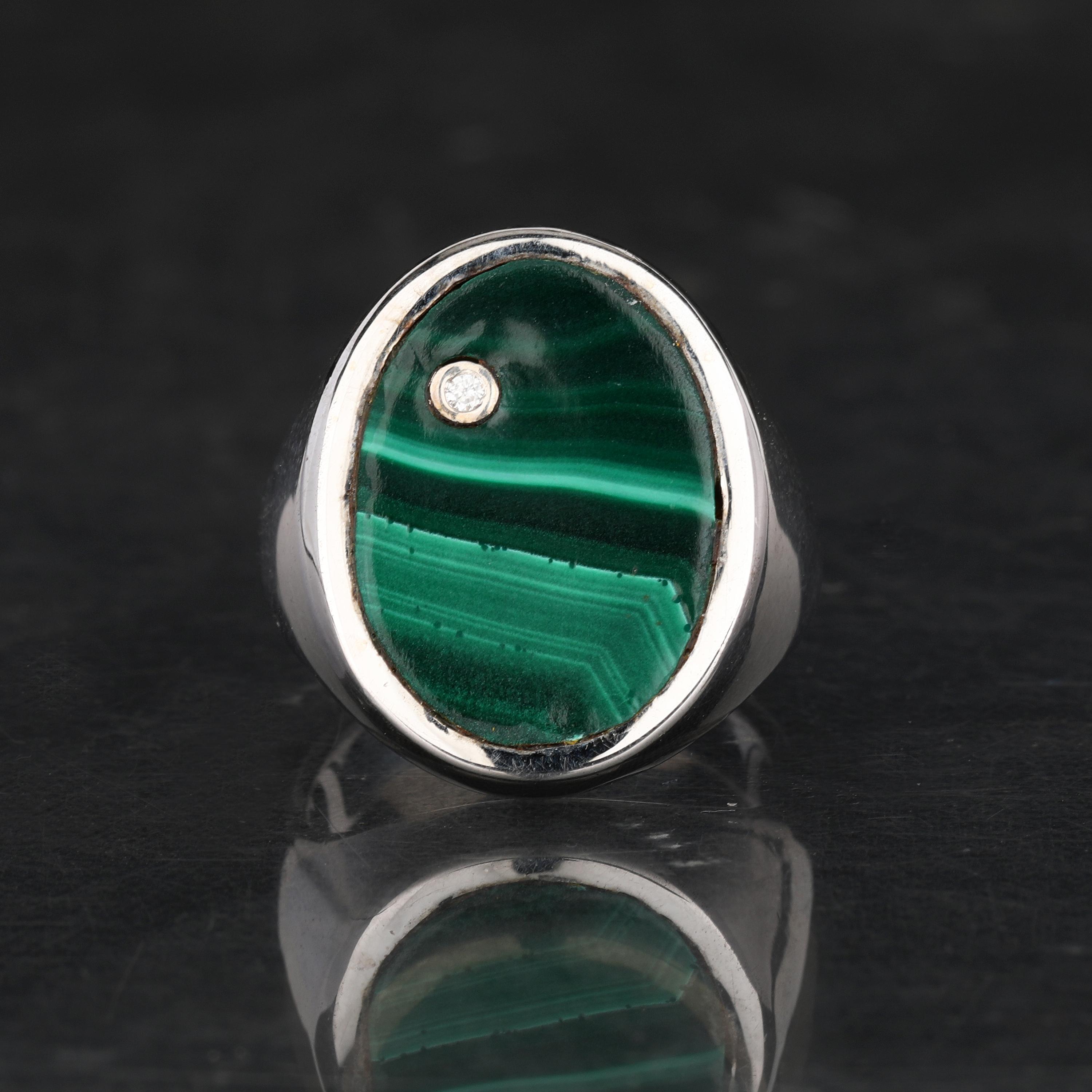 

925 Silver Malachite Oval Ring Yellow Gold Plated Diamond Accent Green Gemstone Women Jewelry Size 4 7 малахітова зелень
