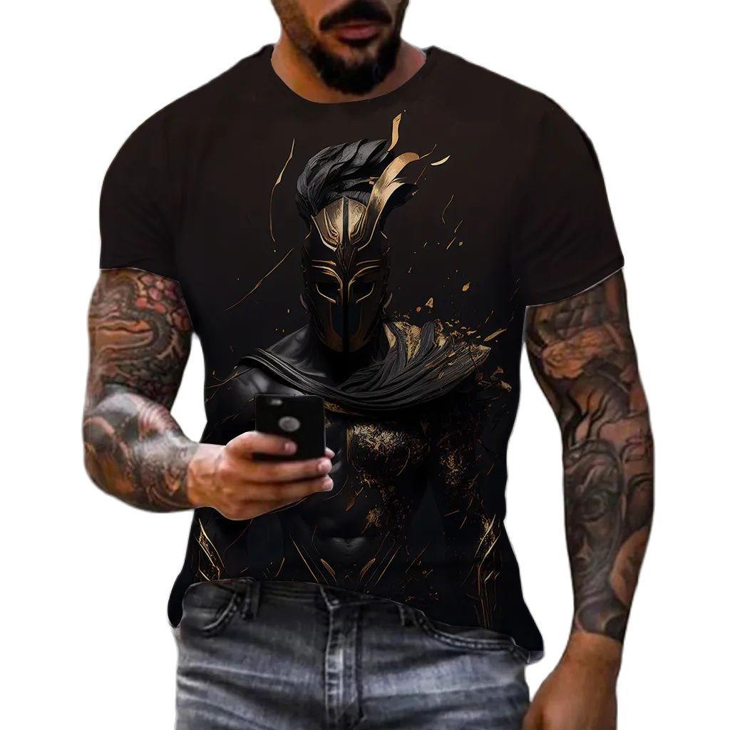 Sparta Neues Mode Heldenmuster T-Shirt Europäische und Amerikanische Sommer Mode Kurzarm Oberteile Lässig Personalisierte Aufdrucke Rundhals Streetwear