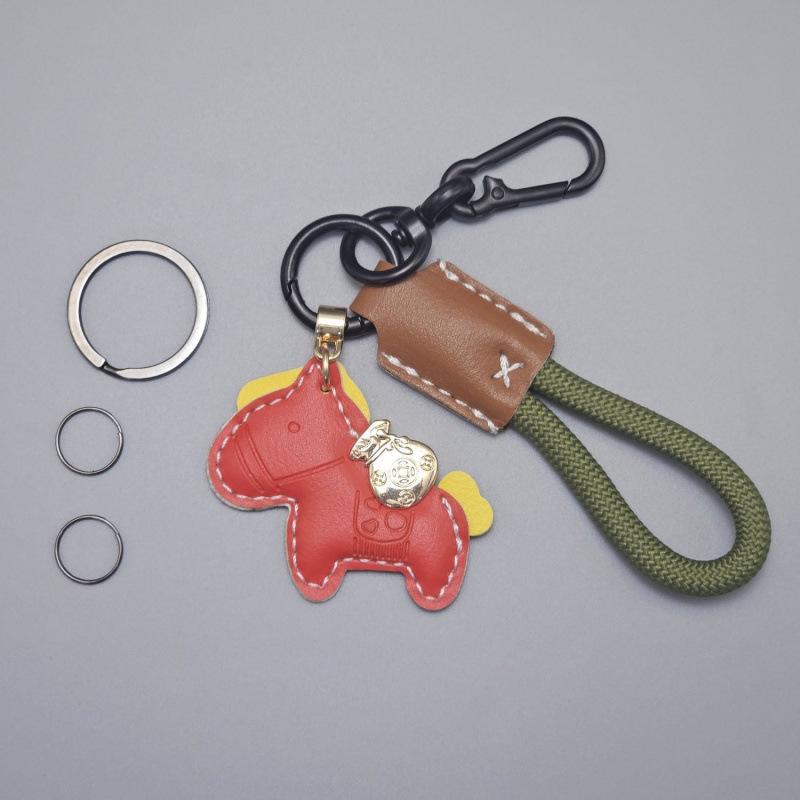 Handwoven Cartoon Leather Car Keychain Pendant