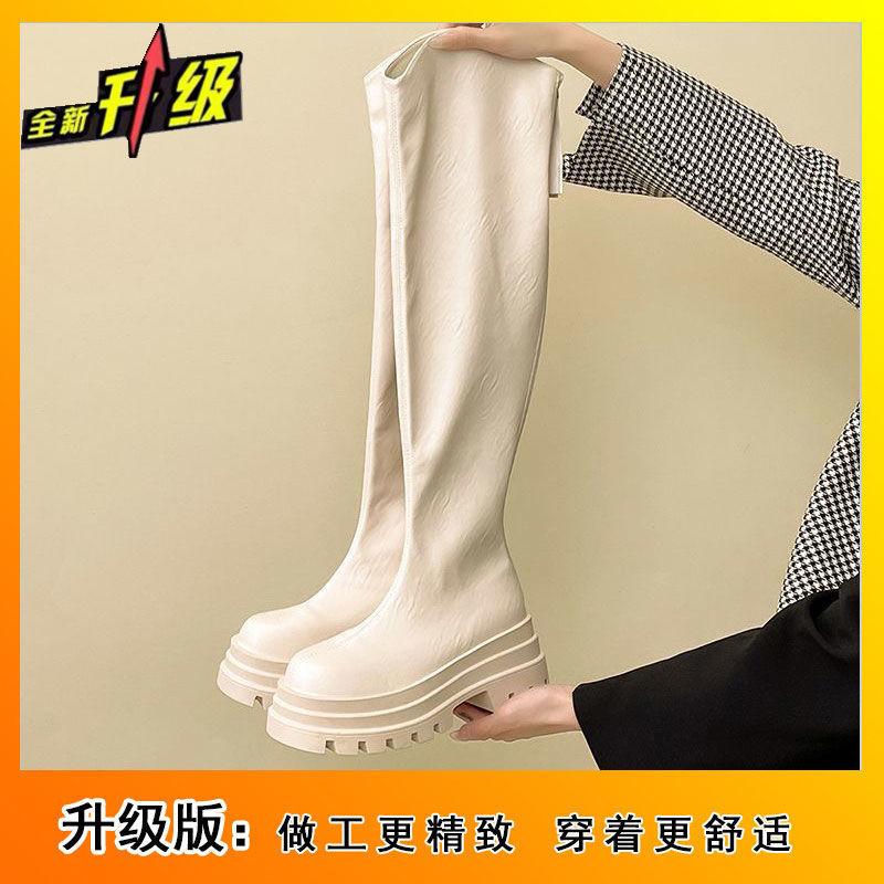 Over-knee elastic boots 2025 autumn new small man looks tall and thin thick heel knight boots tall boots