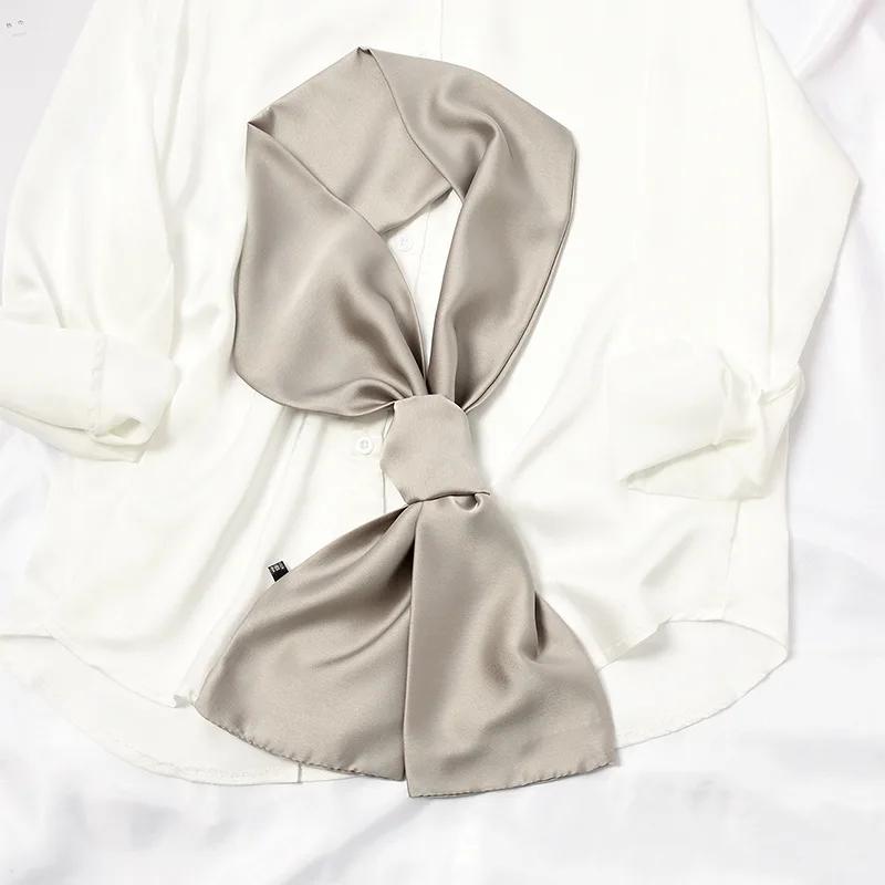 Long Women Neck Scarf Plain Headband Silk Satin Hair Scarf Female 15x140cm Fashion Skinny Bag Scarves For Ladies Beige Pink