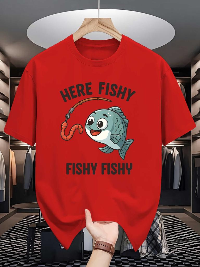 Unisex Crew Neck Tee Funny Fish Fishing Graphic Print Soft Cotton Loose Breathable Short Sleeve Summer Casual Street Wear Tops