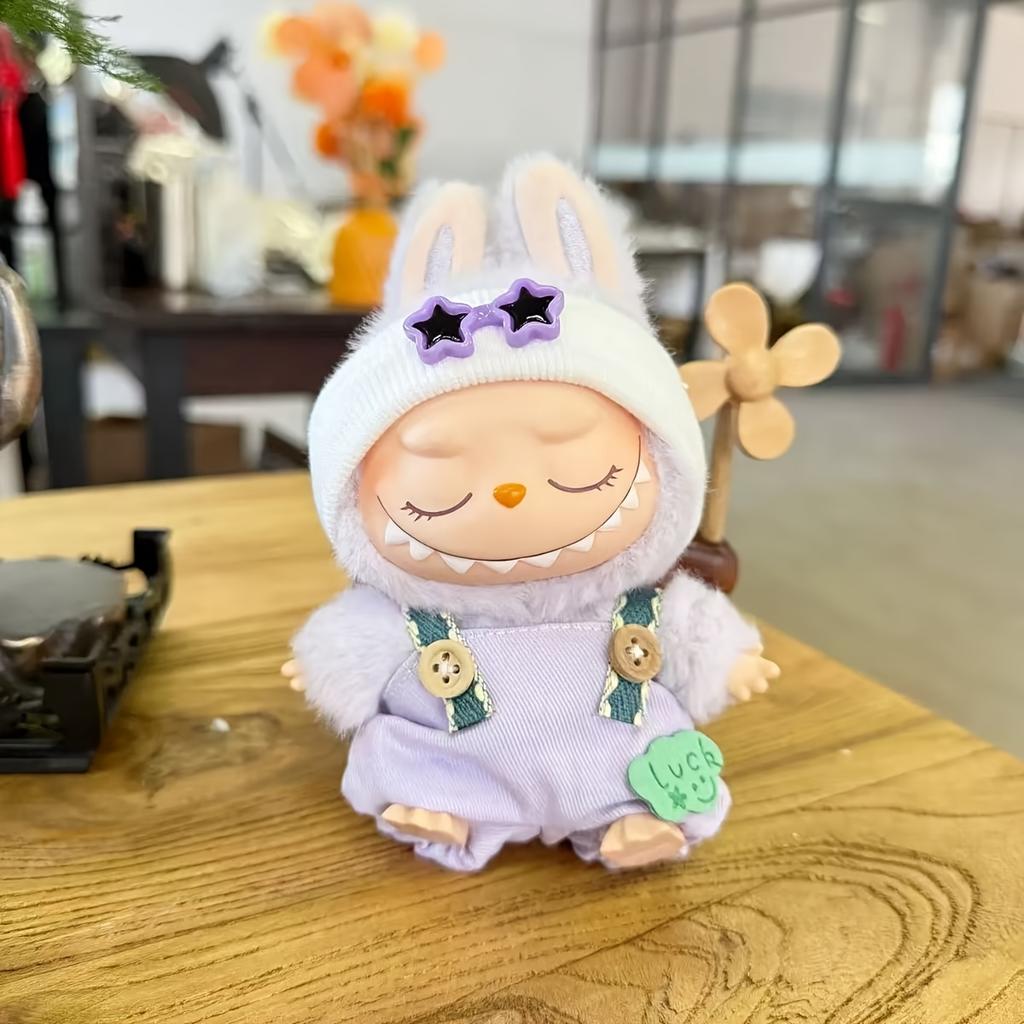 New 2025 Labubu First and Second Generation Doll Accessories Trendy Playwear Starry Eye Suspender Pants Hat Set Doll Accessories Changeable Cute