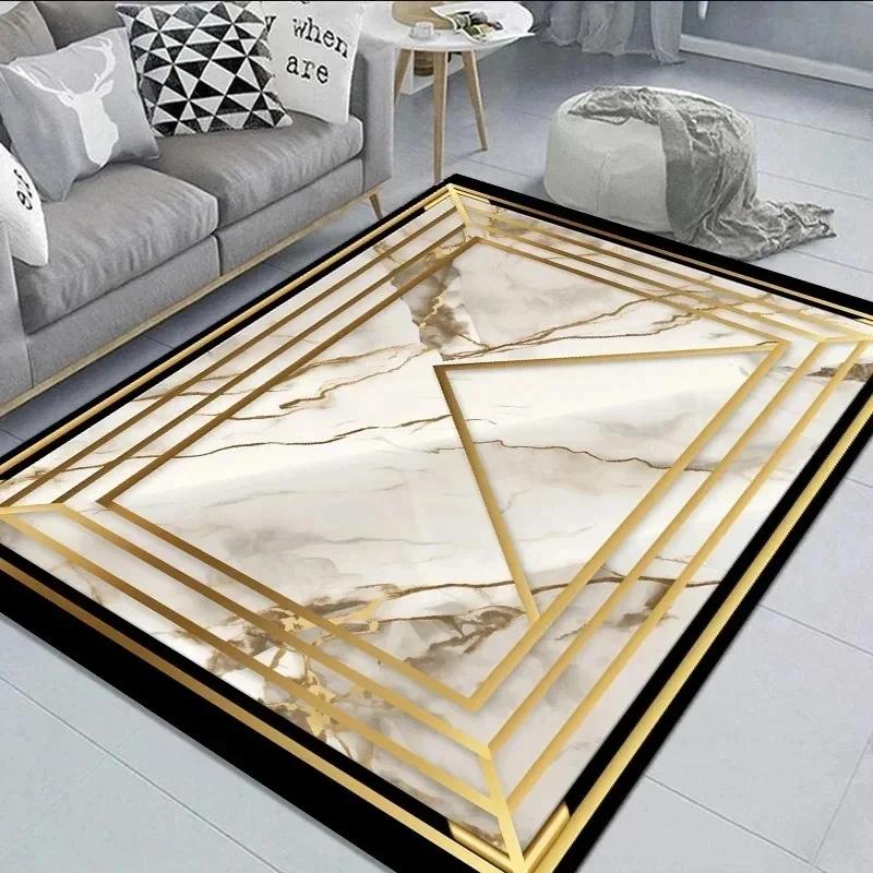 Elegant Black Gold Marble Rug Decorative Carpet for Living Room Large Area Floor Mat Non-slip Doormat for Hallway Bedroom