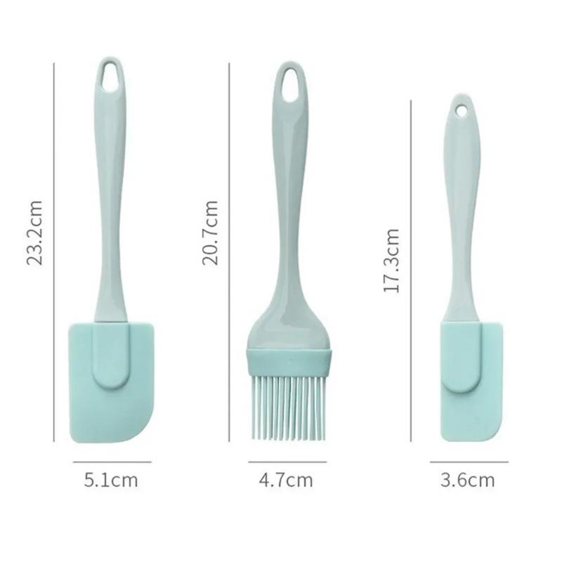 Silicone Spatula Set Three Pieces Baking Tool Kit with Oil Brush Cake Spreader Flexible Heat Resistant Non Stick Easy Clean
