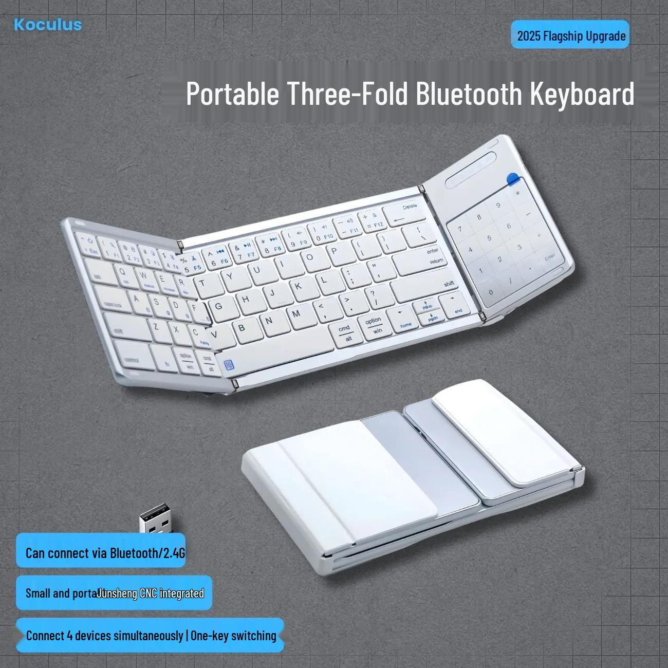 

Popular Dual-Mode Wireless Bluetooth Folding Keyboard with Touchpad & Numeric Function