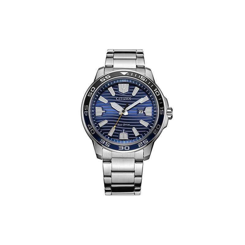 

CITIZEN Eco-Drive Series Crystal Glass Sports Leisure Gift Optical Quartz Steel Strap Men s Watch Blue Dial AW1525-81L синій