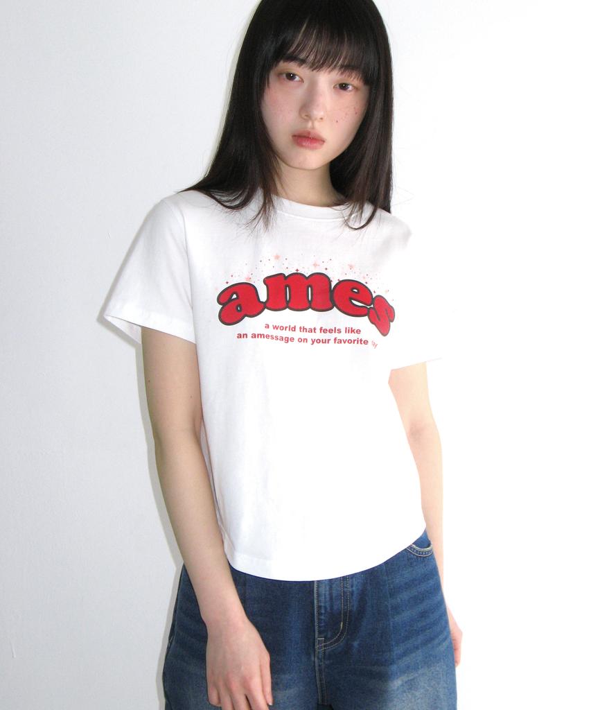AMES-WORLDWIDE Shining Ames Round Hem Crop Tee White
