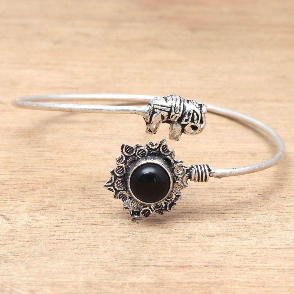 Black Spinal Gemstone ručně vyráběné stříbrné šperky manžetové náramky 7''nastavitelné