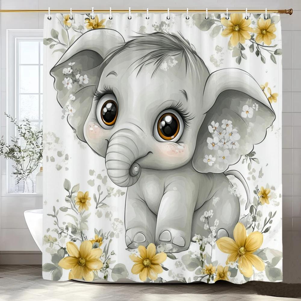 Cartoon Animals Shower Curtains Cute Fox Lion Deer Rabbit Autumn Floral Plant Kids Bath Curtain Polyester Bathroom Bathtub Dec