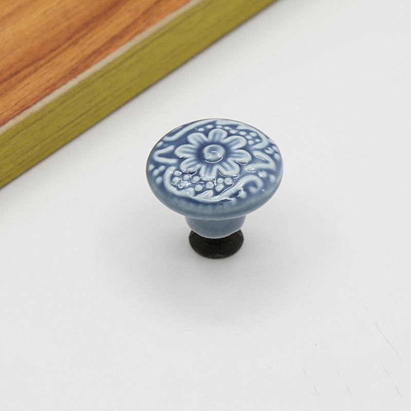 Ceramic Cabinet Drawer Door Knob Cupboard Wardrobe Embossed Round Pull Handle with 25mm Screw