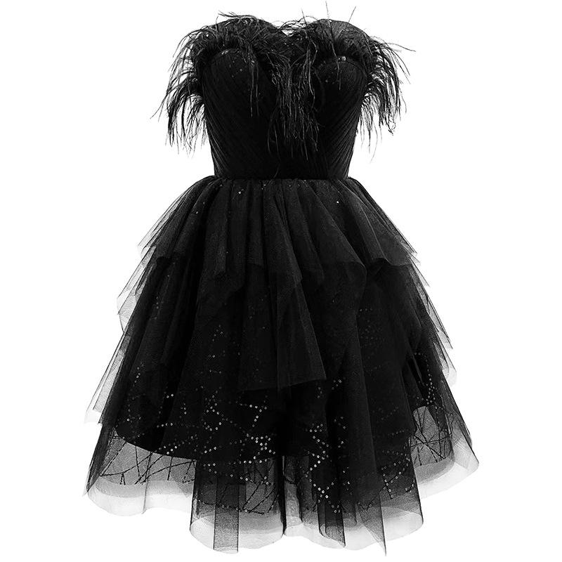 Black dress sexy black waist thin ballet princess halloween tutu tube top short dress