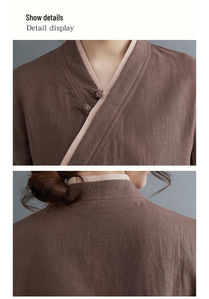 Women's 2025 Spring/Summer Zen-Inspired Retro Tang Suit Hanfu for Tea Ceremony and Meditation