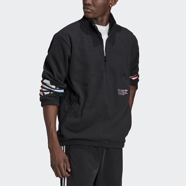 Adidas Originals Tricolor Half-Zip Sweatshirt Jacket With Trefoil Logo Print Men Outerwear Black GN8043