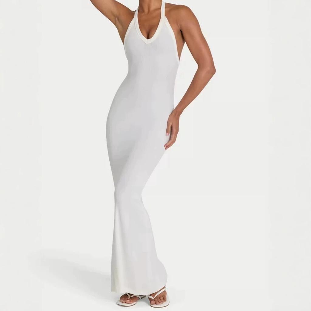 European and American cross-border women's clothing 2026 spring hot-selling new sexy temperament neck halter slim dress long dress women
