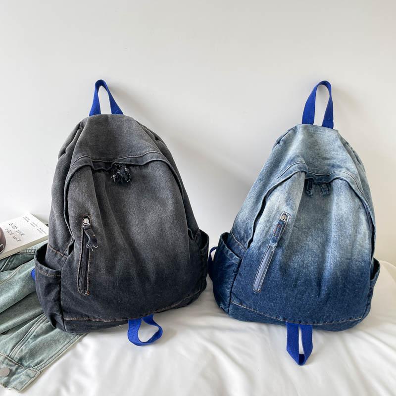 Gradient Denim Backpack Large Capacity Women's Retro Backpack