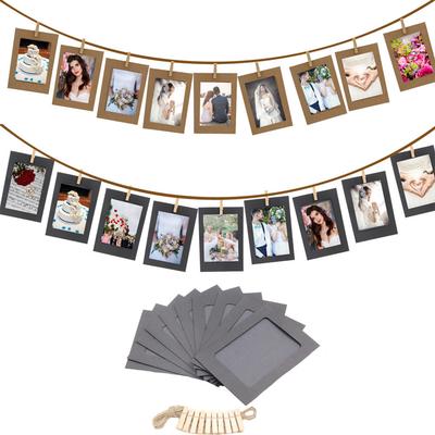 10pcs/Set Combination Paper Frame With Clips Diy Kraft Paper Picture Frames Hanging Wall Photos Album Home Decoration Frame Set