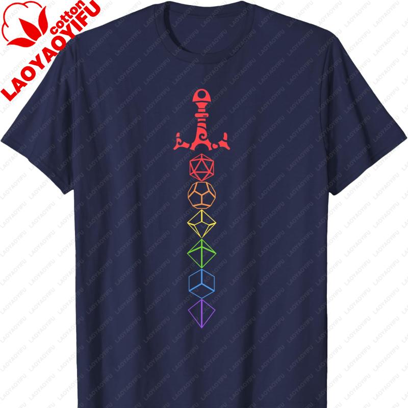 Nerdy Dice Set Collector Sword LGBT Pride TShirt Graphic T Shirts Vintage Funny Outdoors High Quality Cotton Shortsleev Tops