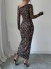 Women's Leopard Print High Waist Long Sleeve Dress