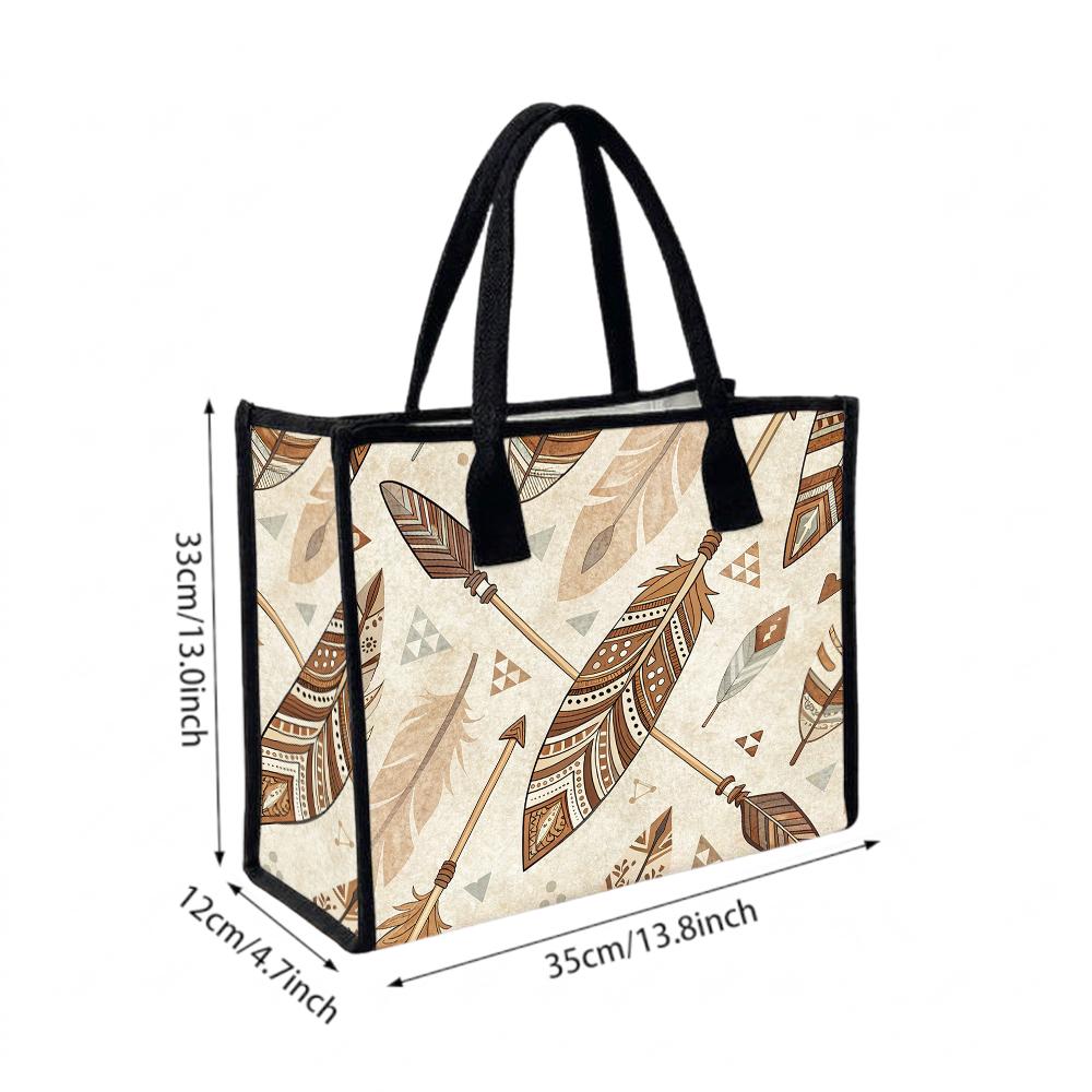 Boho Feather Arrow Print Tote Bag Ladies Large Capacity Daily Casual Shoulder Handbag for Shopping Travel