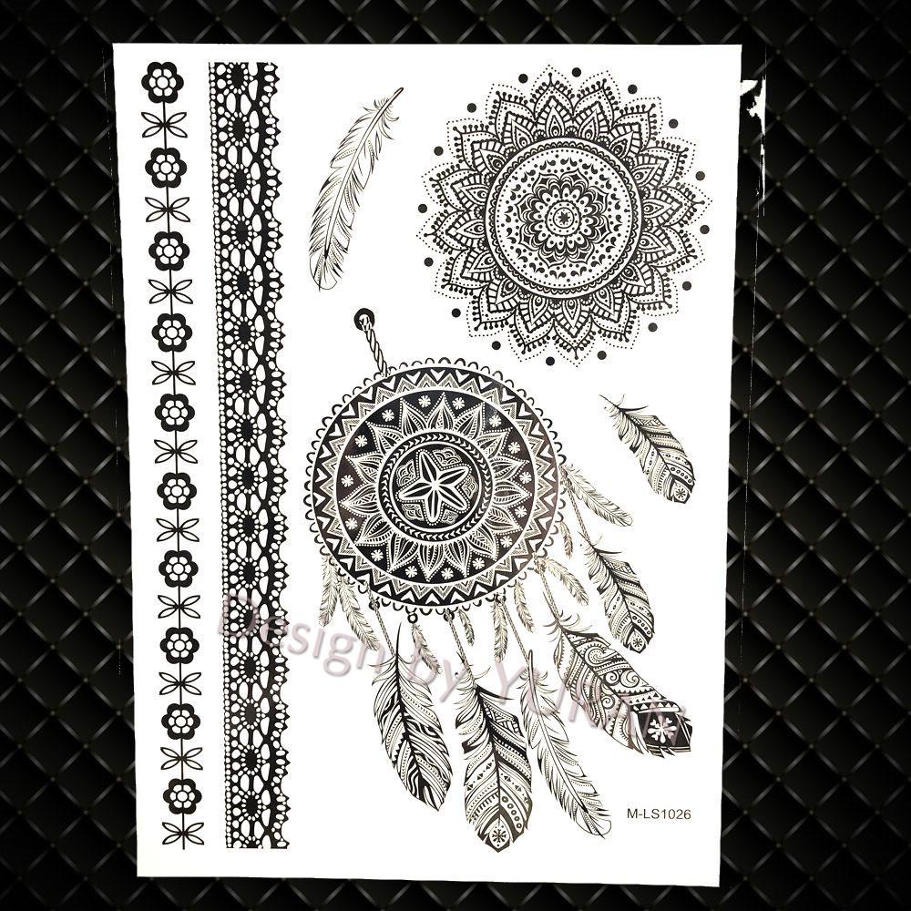 Black Women Forest Boho Wolf Lion Totem Tattoos Stickers Girls Henna Mandala Floral Fake Tatto Temporary Lotus Custom Arm Tattoo