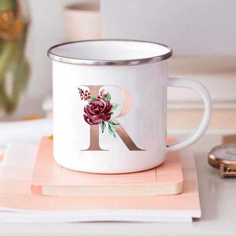 Alphabet Flower Letter Mug Coffee Cup Cold Coffee Cups Funny Mugs Cup for Tea Drinkware Rare Beer Travel Cute Original Unusual