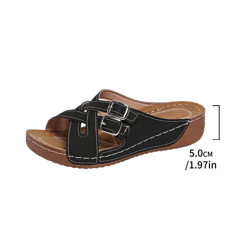 Large size solid color slippers women's new fish mouth thick bottom fashion belt buckle one word cool slippers