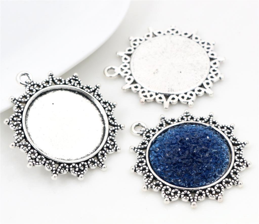 New Fashion 5pcs 25mm Inner Size Antique Bronze and Antique Silver Plated Pattern Cameo Cabochon Base Setting Charms Pendant