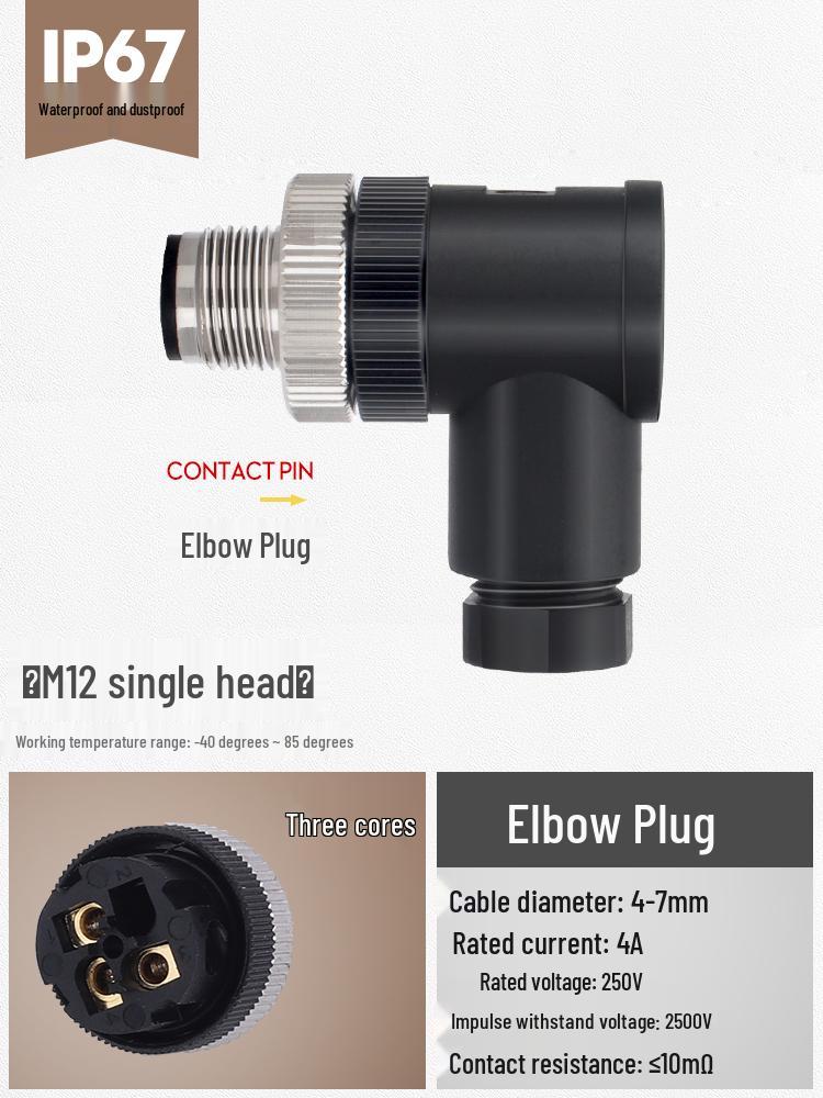 M12 Waterproof Sensor Connector: Male & Female Aviation Plug, 34-Pin, 5-Hole, 8P, Straight & Elbow, Three-Core Socket.