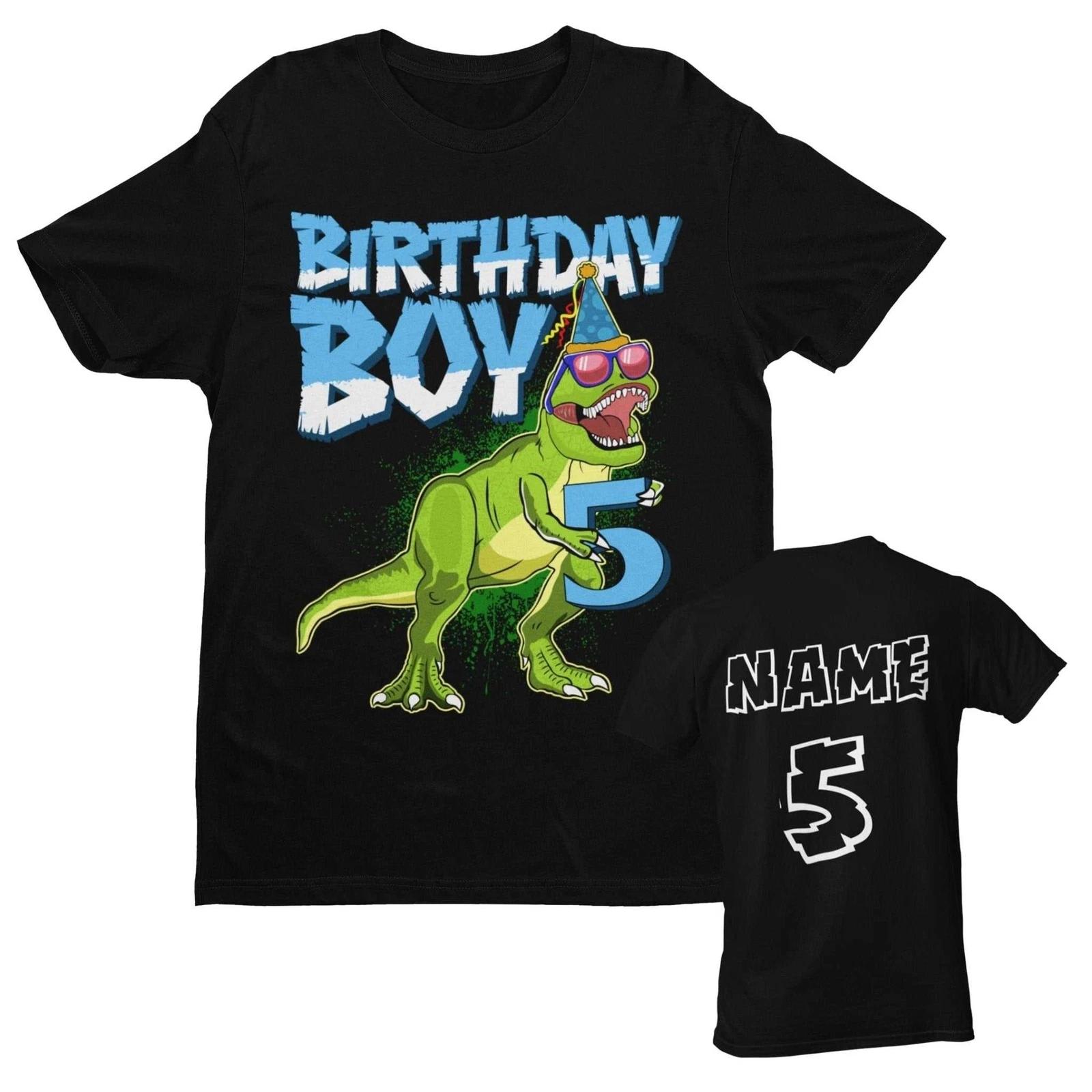 PERSONALISED Boys Cute 5th Birthday Dinosaur T Shirt Name / Age On Back XL