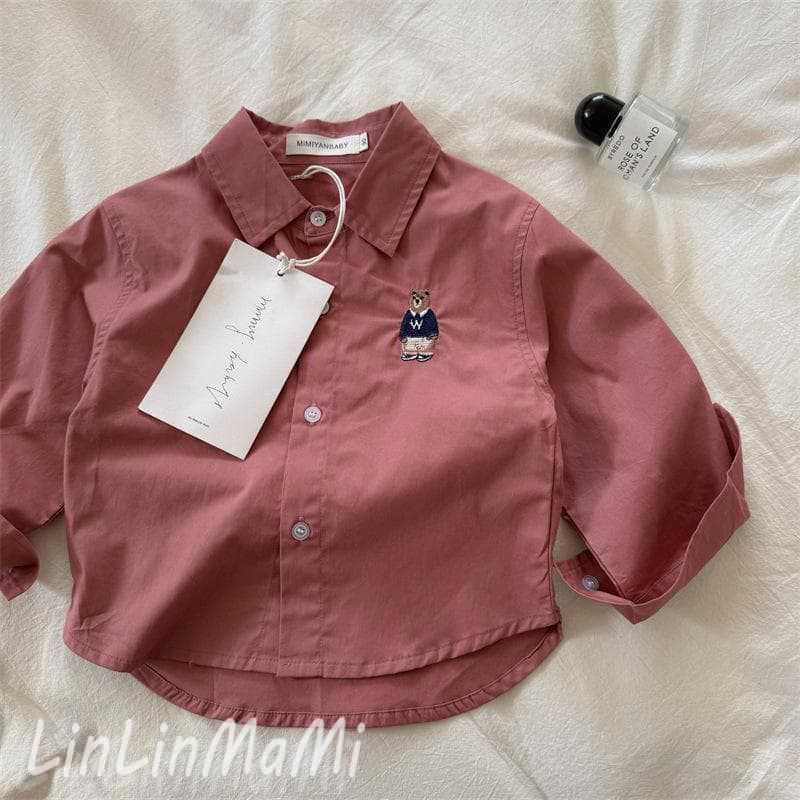 In Stock! 2025 Spring Boys' Cartoon Bear Solid Color Long Sleeve Shirt