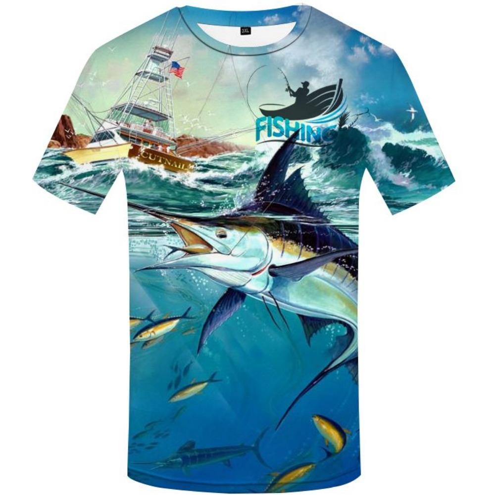 Tuna Ocean Digital Printed Short Sleeve Men's Fishing Enthusiast T-shirt Hot Selling Fashionable Men's Clothing