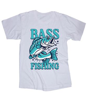 BASS FISHING White T-shirt Boating Lake Life Fisherman