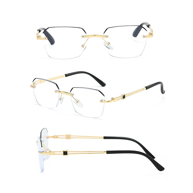 Rimless Square Glasses for Men Women Cut Edge Clear Lens Glasses Fashion Anti Blue Light Computer Glasses
