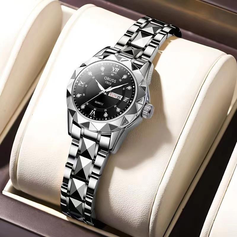 Women'S Fashion Rhombus Double Calendar Luminous Waterproof Quartz Watch Solid Belt