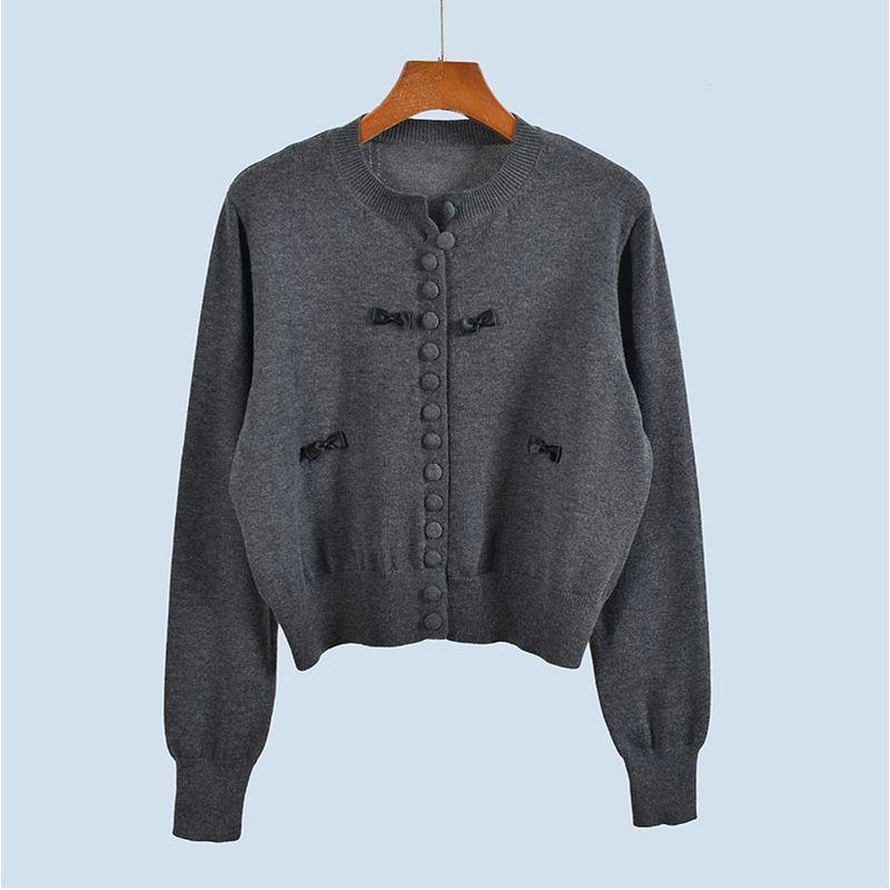 Design Sense Bow Spring New Embroidered Fine Wool Knit cardigan Women's Coat Design Sense Age-Reducing Top Fashion