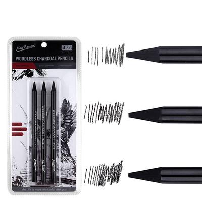 Set de 3 Crayons Charbon Doux/Moyen/Dur Fournitures d'Art Crayons à Dessin Stylo Charbon Crayons à Esquisse Professionnels Blanc/Noir