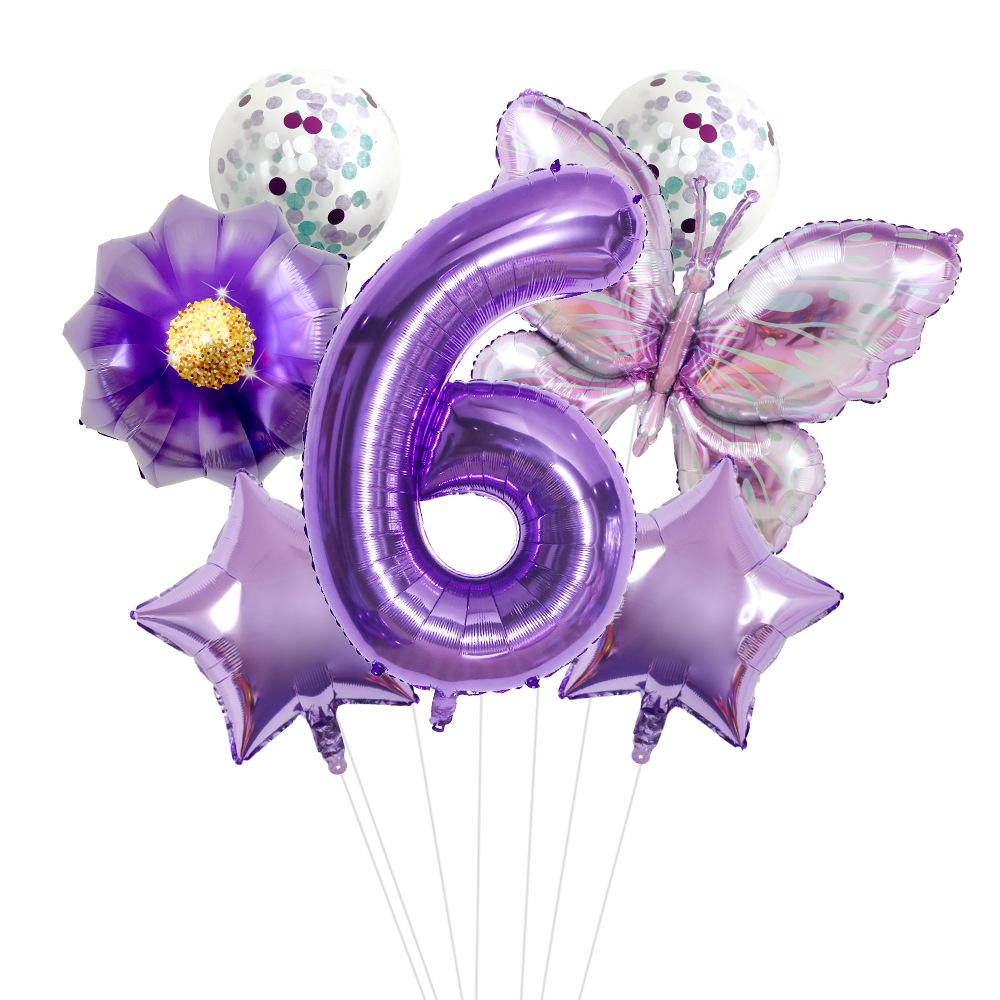 New Purple Butterfly Flower 32 inch Digital Aluminum Film Balloon Set for Children's Birthday Party Decoration Scene Arrangement