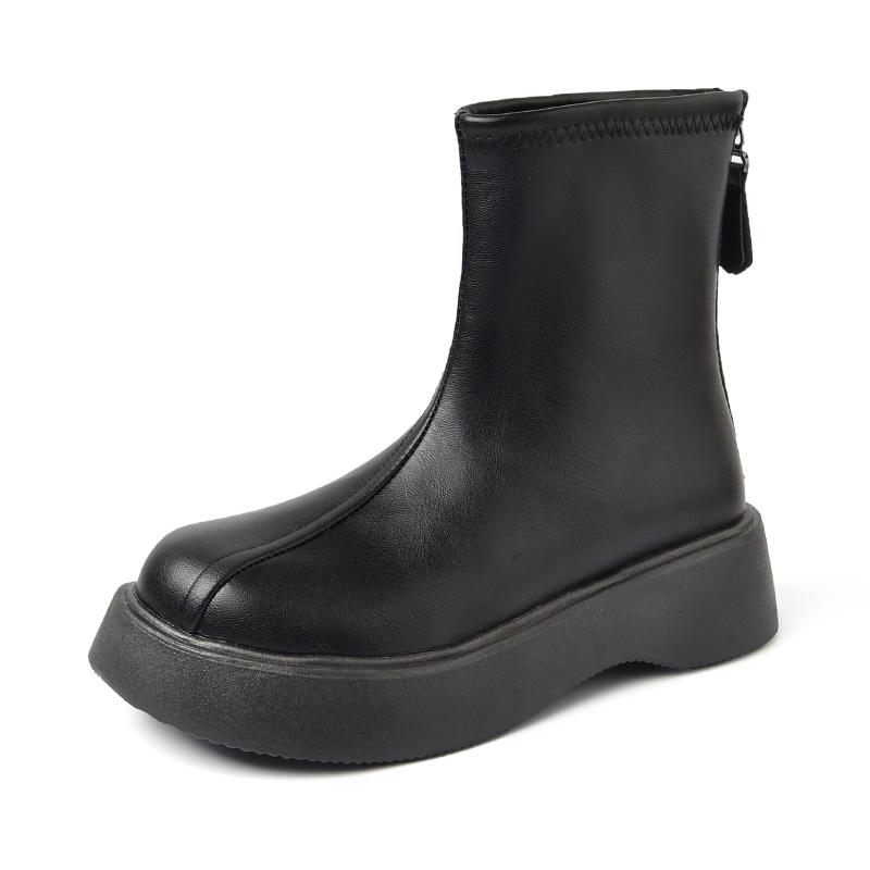 

Модные весенне-осенние хиты продаж Высококачественная женская обувь Модные однотонные женские короткие ботинки с круглым носком, низким каблуком и задней молнией 40