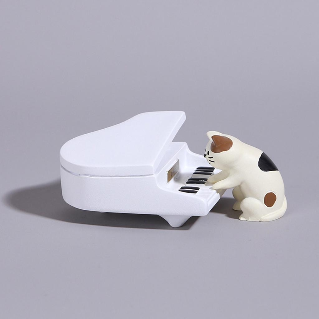 Yousheng Piano And Cat Figurine Resin Piano Player Cat Ornament Tabletop Cartoon Cat Sculpture for Home Office Desk Bookshelf Decoration