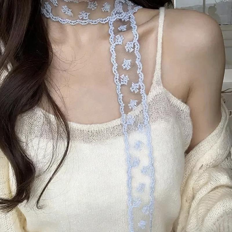 Embroidered Lace Hair Scarf Breathable Sheer Fabric Delicate Floral Pattern for Hair Styling Party Holiday Casual Wear